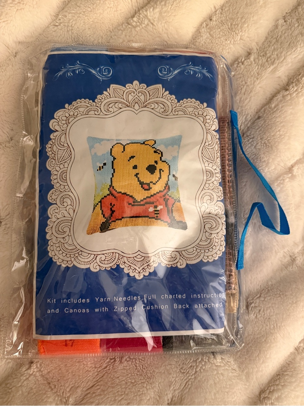 Winnie the Pooh Needle  Stitch Cushion Kit - Yellow, Red, Blue, Orange
